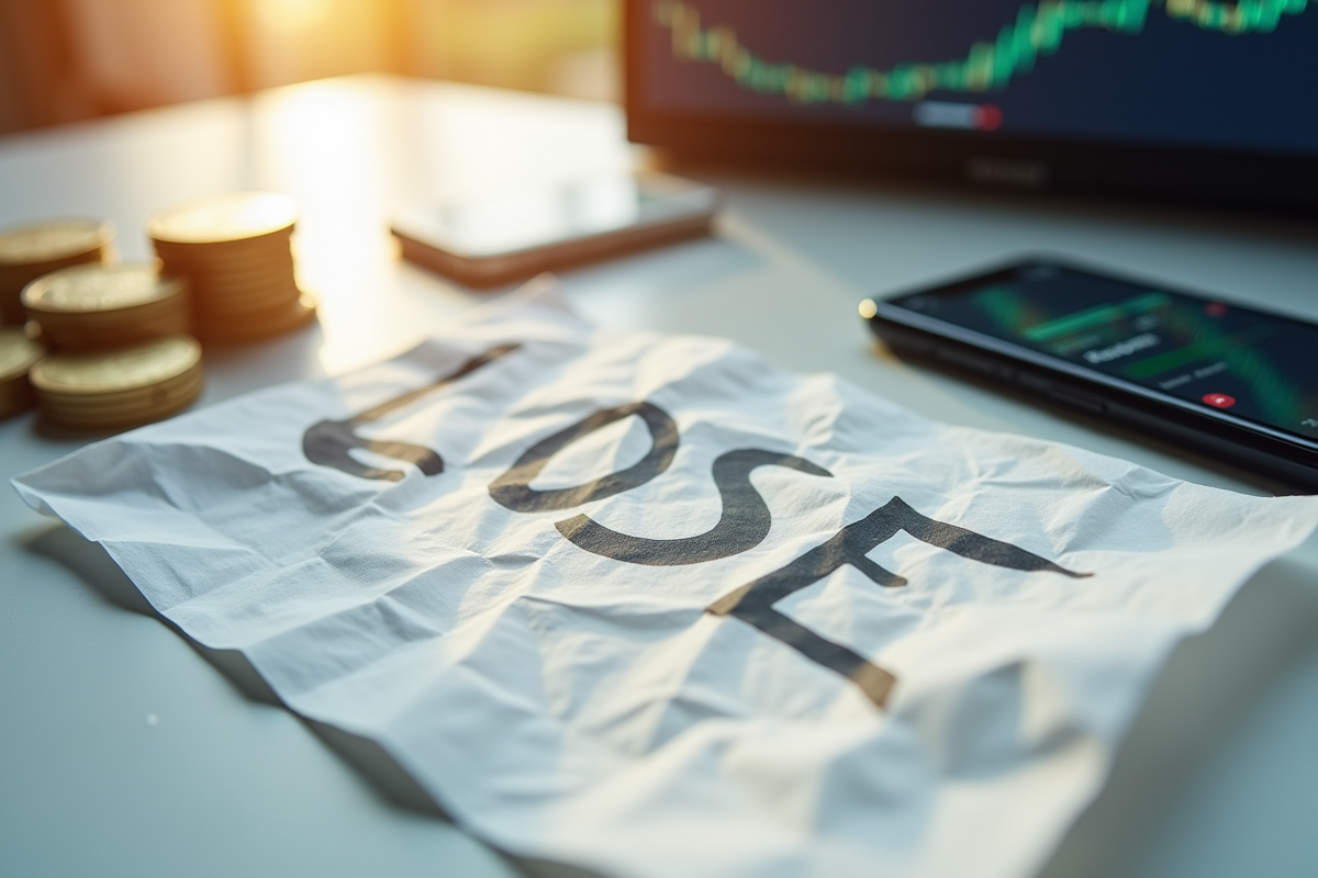Papier avec pertes de trading et pièces d