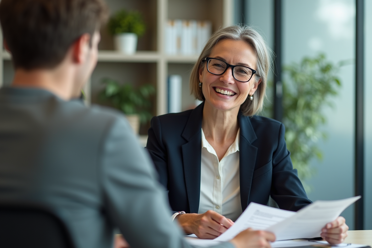 Conseillère bancaire expérimentée discute de documents financiers
