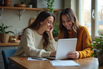 Jeune couple dans la cuisine à la maison souriant