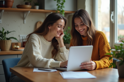 Jeune couple dans la cuisine &agrave; la maison souriant