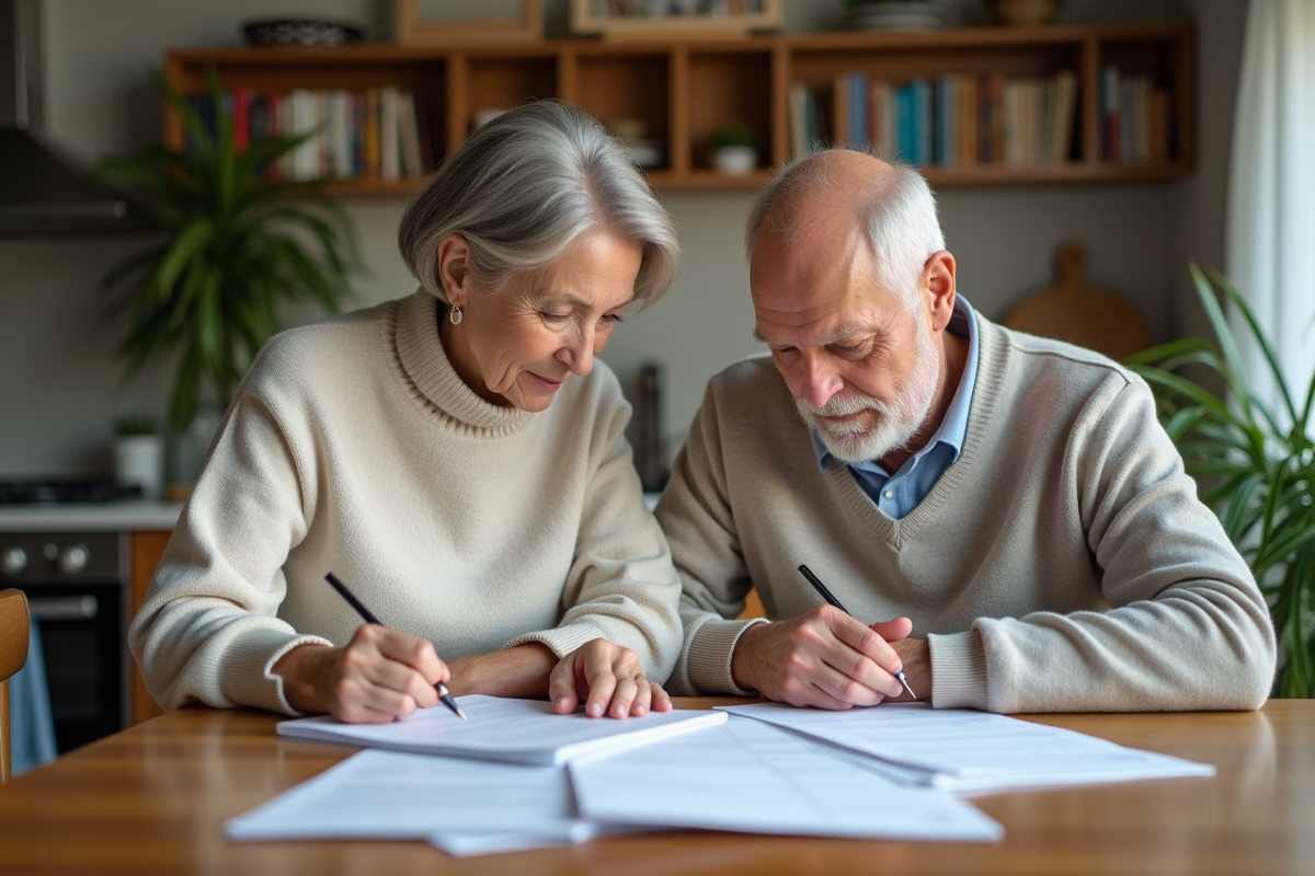 Couple à la maison examinant des formulaires d