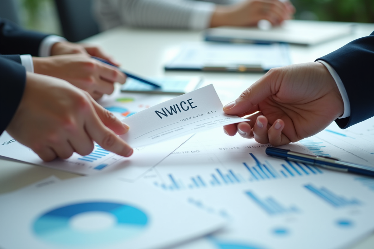 Echange de facture officielle avec sceau VAT sur une table de réunion