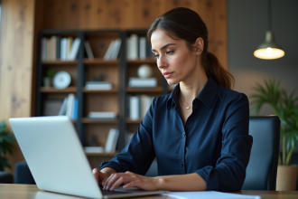 Femme d affaires analysant des graphiques financiers sur un ordinateur