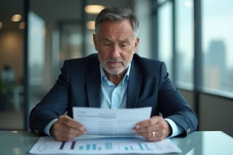 Homme d'affaires en réunion de finances dans un bureau moderne