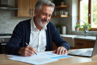 Homme d'âge moyen préparant sa retraite à la maison