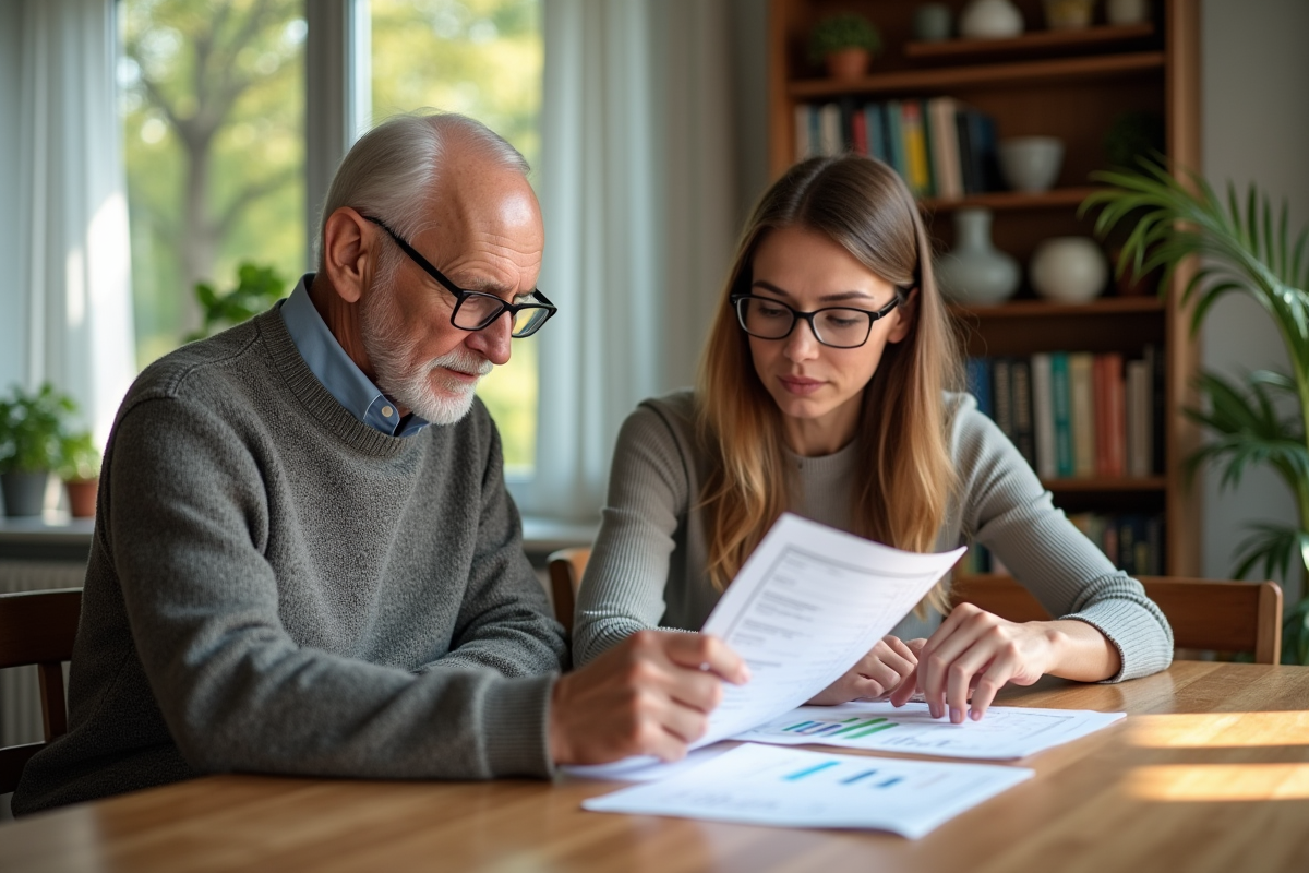 Homme âgé et femme discutent d