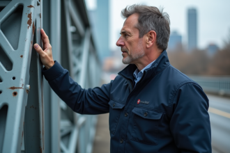 Ingénieur homme inspectant un pont en acier moderne