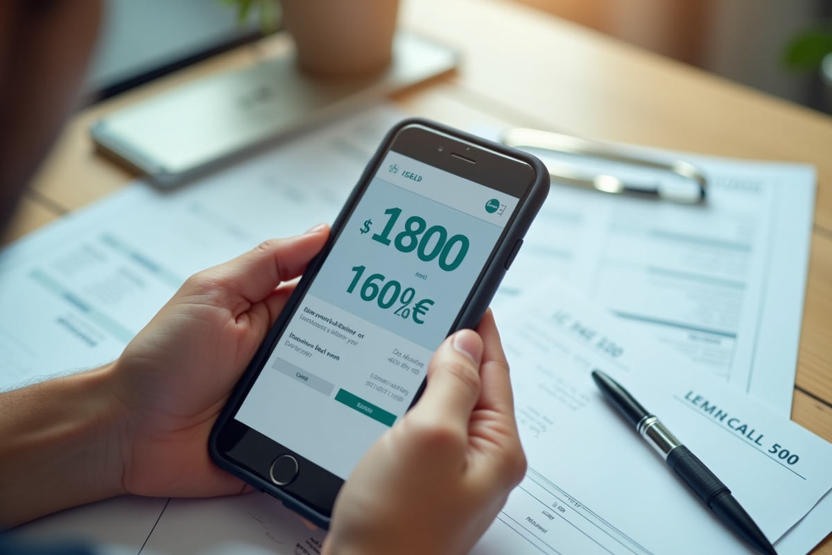 Mains tenant un smartphone avec une application financière