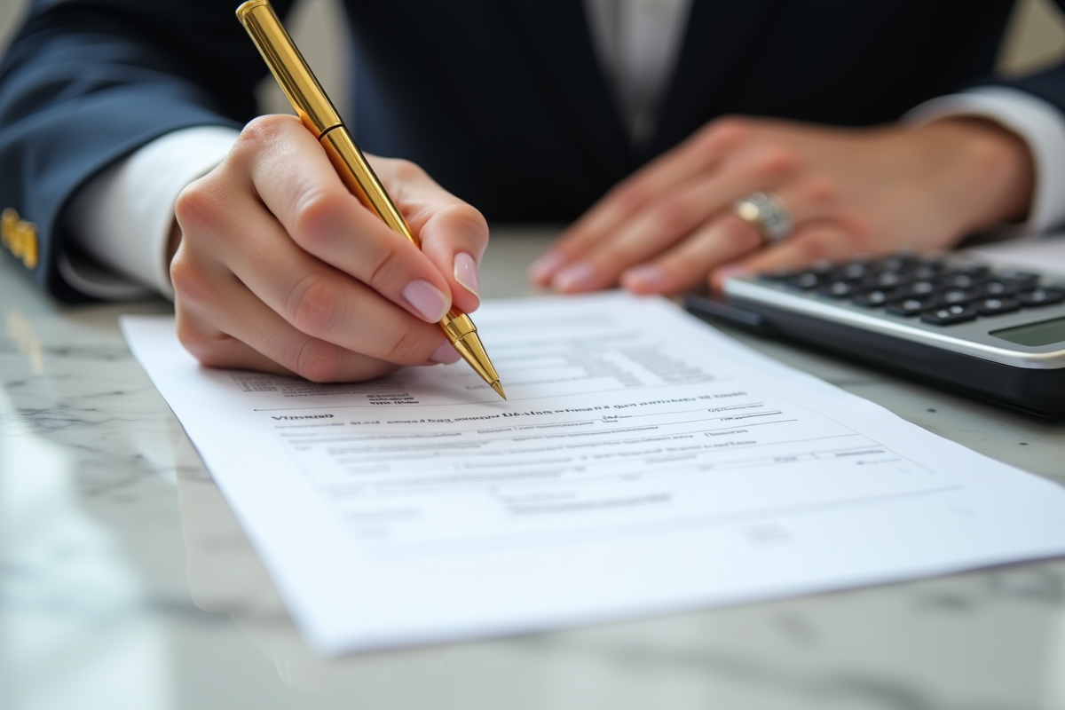Main signant un formulaire de retrait avec un stylo doré