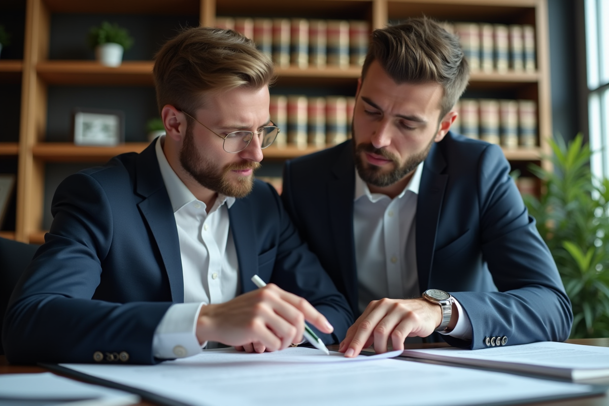 Deux professionnels en discussion dans un bureau moderne