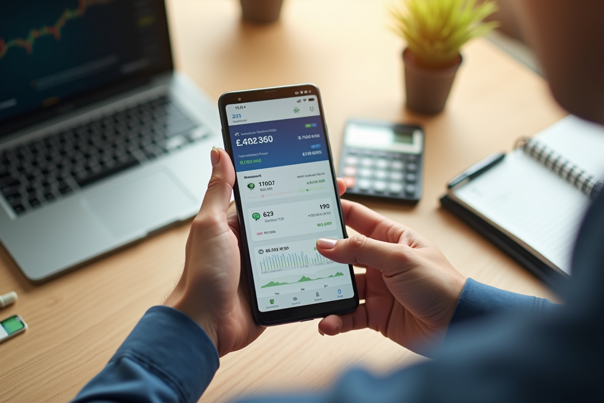 Mains tenant un smartphone avec résumé de gains en crypto